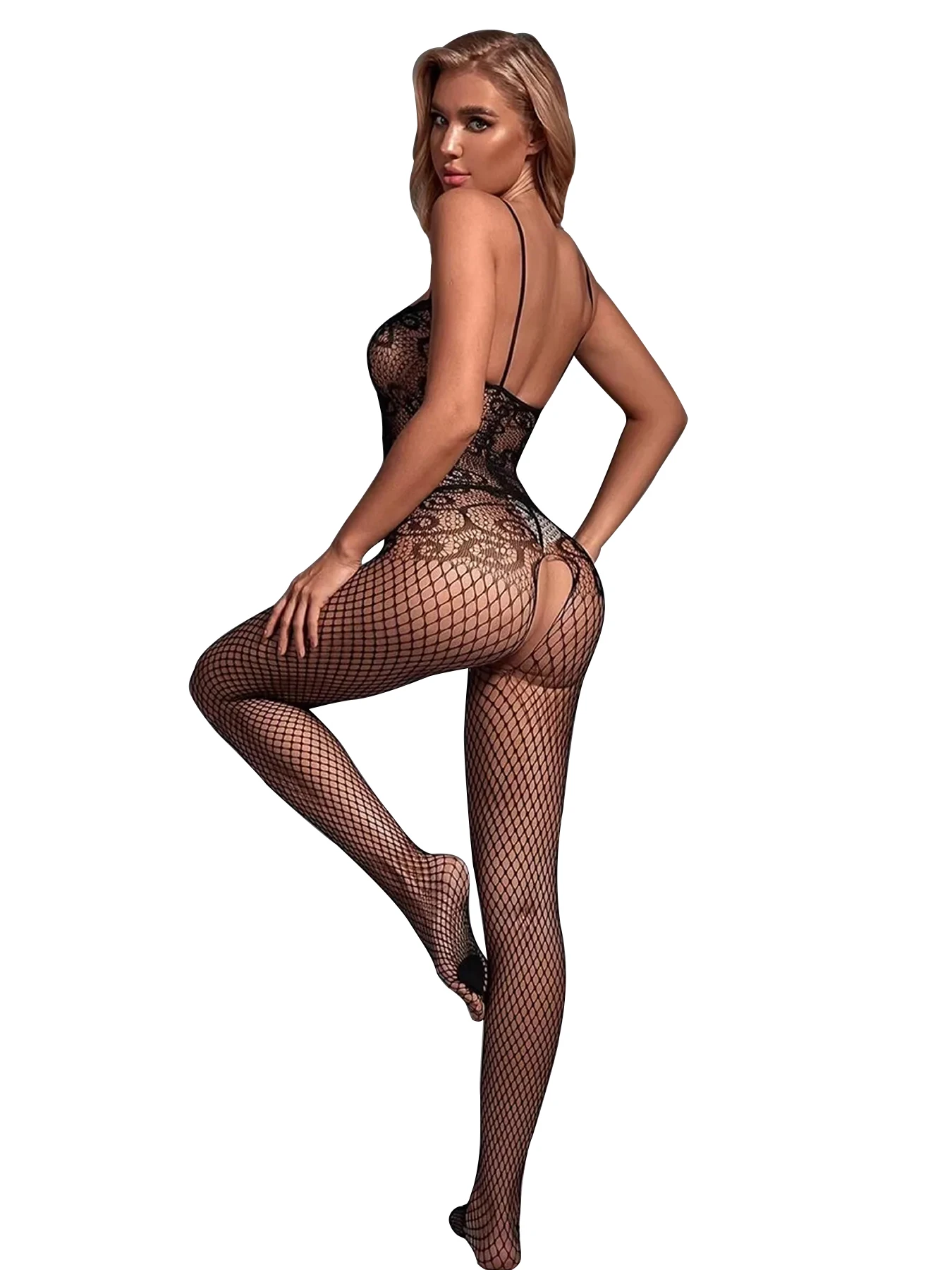 4 قطعة أنماط مختلفة الساخن المرأة مثير Crotchless Bodystockings حبال شفافة جوفاء شبكة صيد السمك مثير الملابس الداخلية داخلية #5