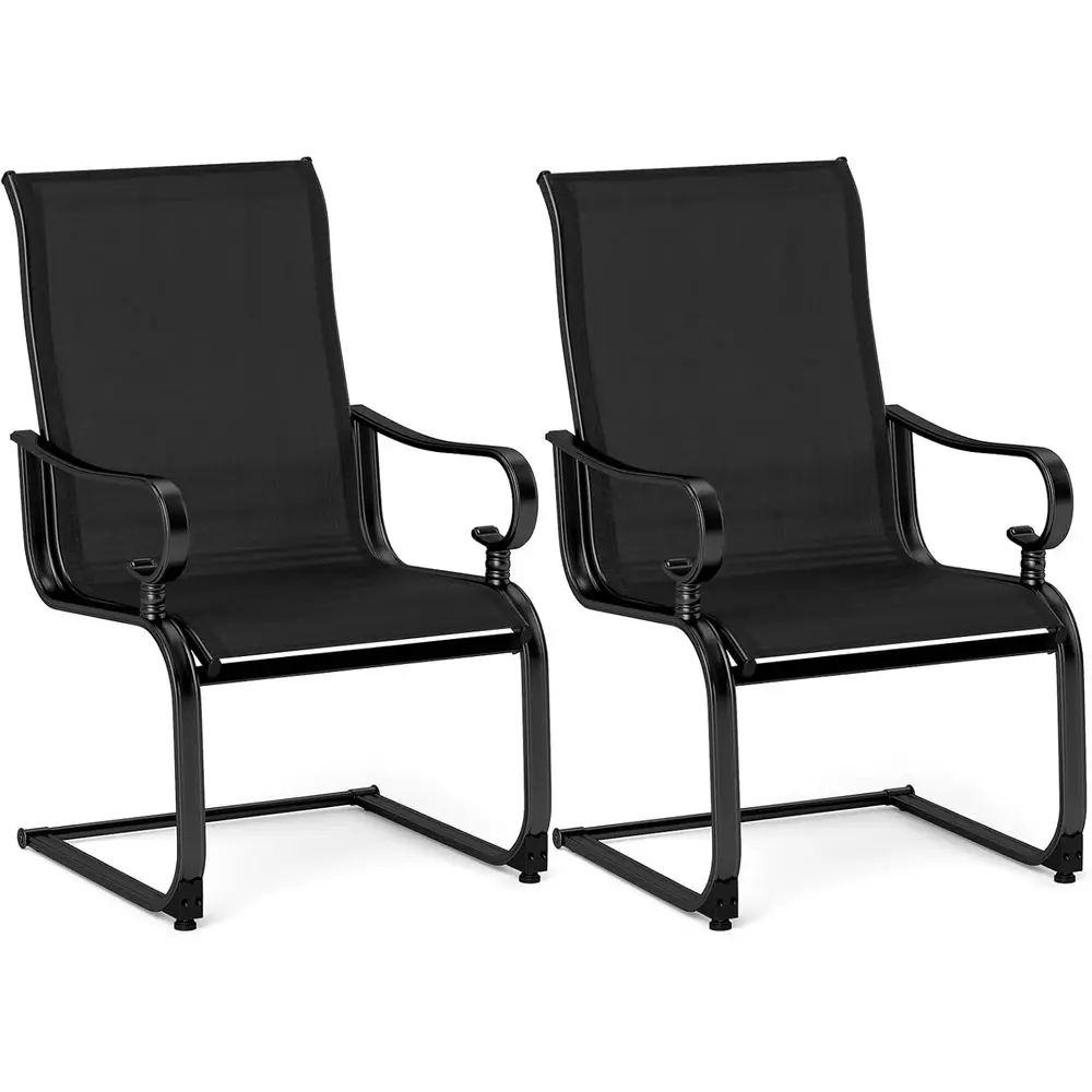 Set of 2 Outdoor High Back Patio Chairs with Cushion Spring Motion, Quick-Drying Fabric, Heavy Duty Metal Frame, and Anti-Slip F