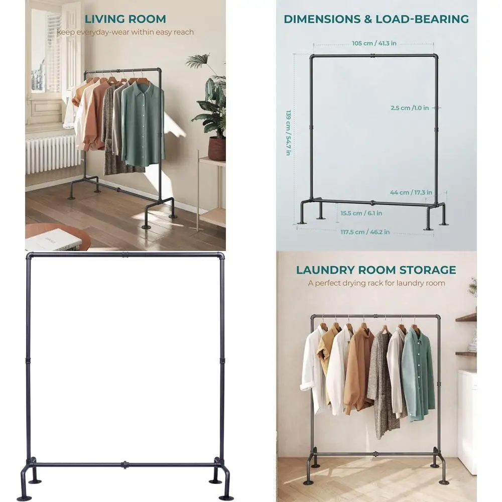 

Отдельно стоящая сверхмощная промышленная вешалка для одежды с 4 устойчивыми ножками для хранения и витрины одежды, черная