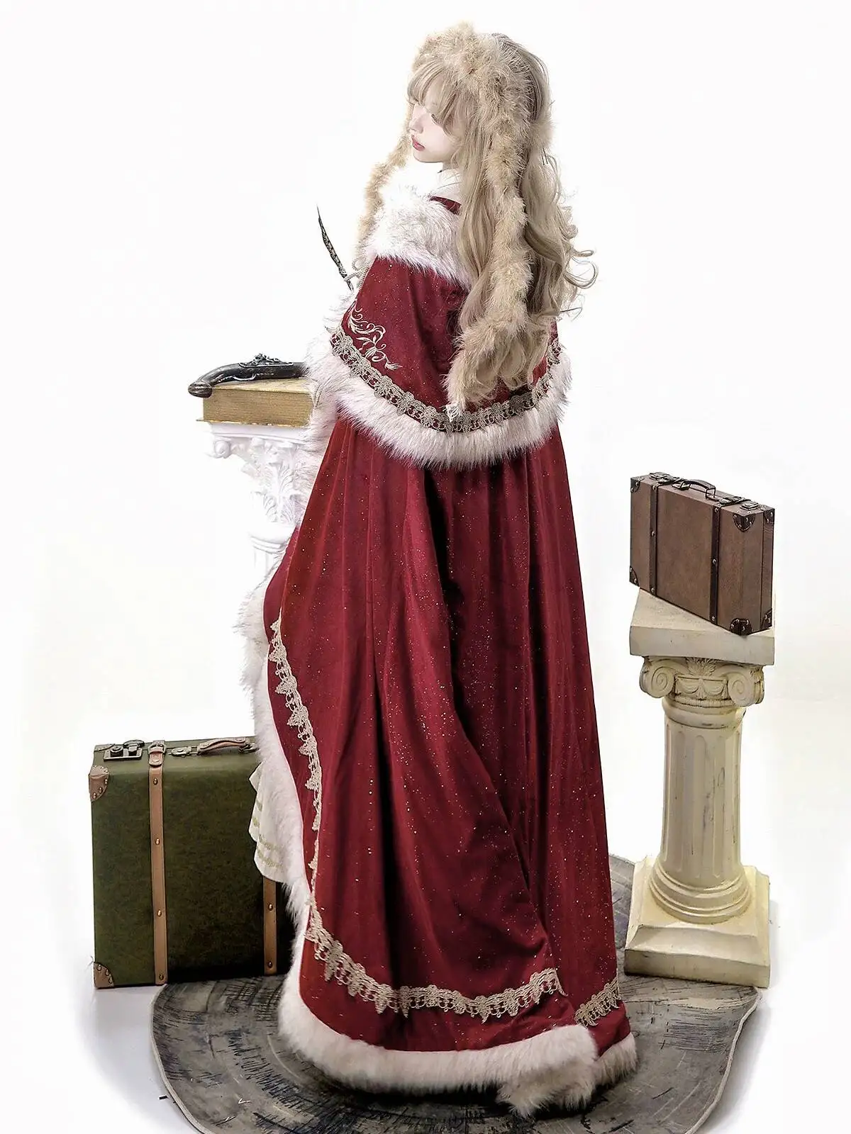 Royal Crown Christmas New Year Plush Lolita Dress Cloak Set Autumn Winter Cosplay view 5