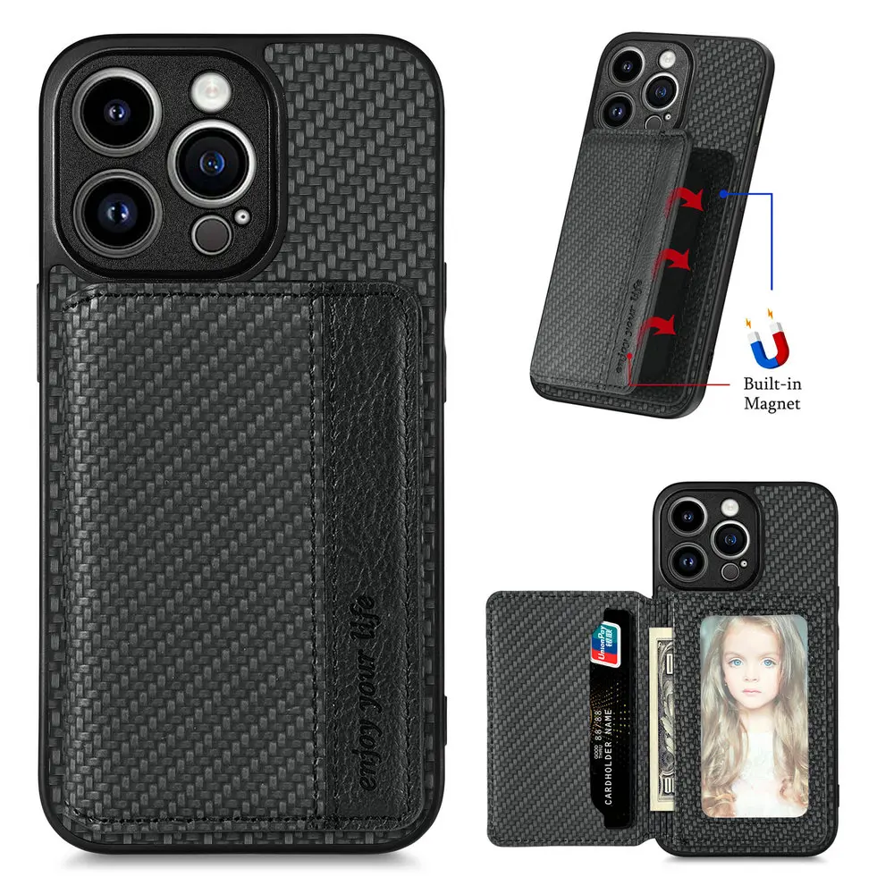 

For iPhone 15 Pro Max Leather Back Case Magnet Card Funda Lens Protect iPhone 11 12 13 Mini 14 Plus 8 7 Xs Xr SE 2022 2020 Coque