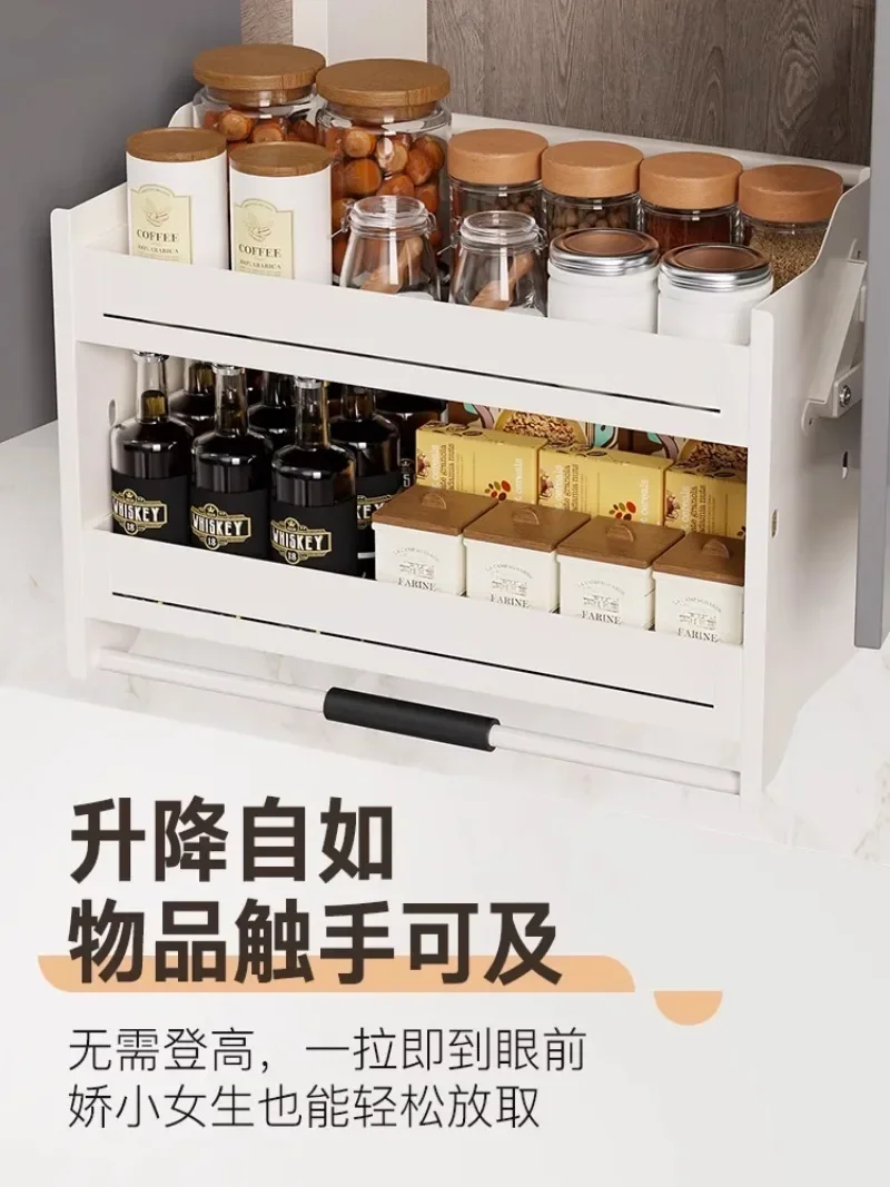 HOT SALE White Kitchen Cabinet Lift Pull Basket Pull Down Cabinet Kitchen Cabinet Storage Shelf Storage Elevator