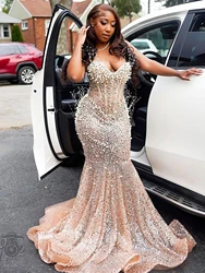 Strapless Luxury Sequined Women Prom Dress Sweetheart Beaded Evening Gown Formal Occasion Dress Party Women Customized Dresses