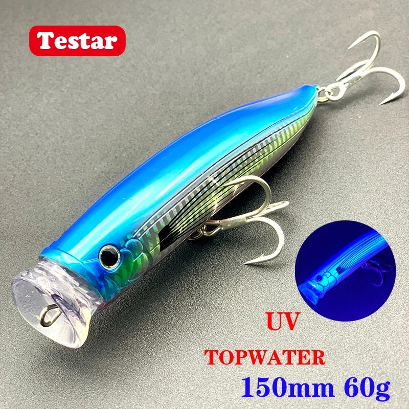 Testar 150mm 60g UV Floating Popper Bait Saltwater Topwater Wobblers Jerkbait for GT Tuna Fishing Lure Rock PopTrolling