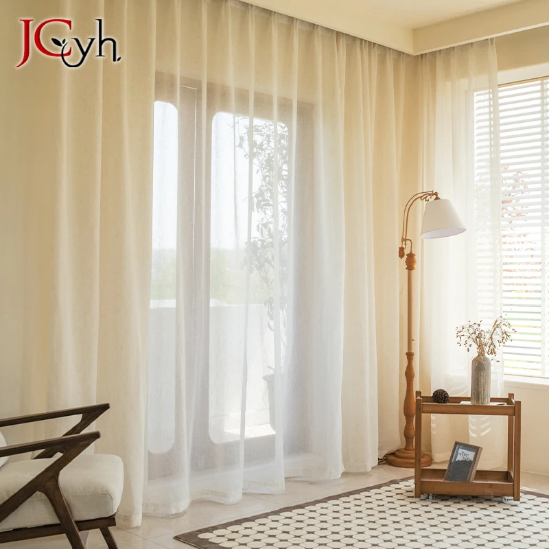 Linen Look Sheer Curtains for Living Room Windows Tulle Curtain in Kitchen Hall Door Translucidus Drapes Finished Cortinas Yarn