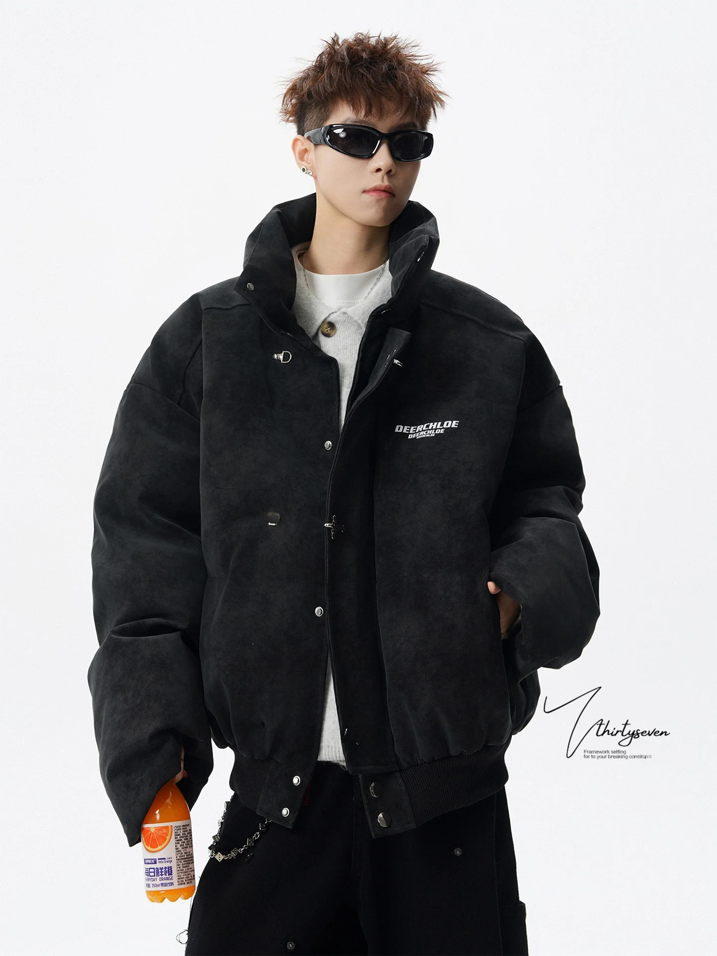 

Мужская зимняя куртка V37 High Street в стиле ретро с эффектом тай-дай из утолщенной кожи, американская высококачественная модель, с эффектом авиационной кожи, синяя, для пар, хлопковая.