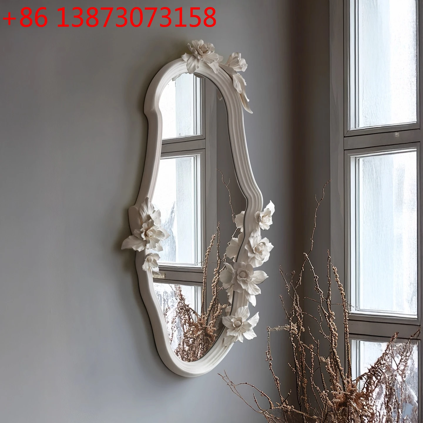 French carved bust mirror cream wind bedroom cloakroom full-length mirror living room entrance high value art decoration mirror