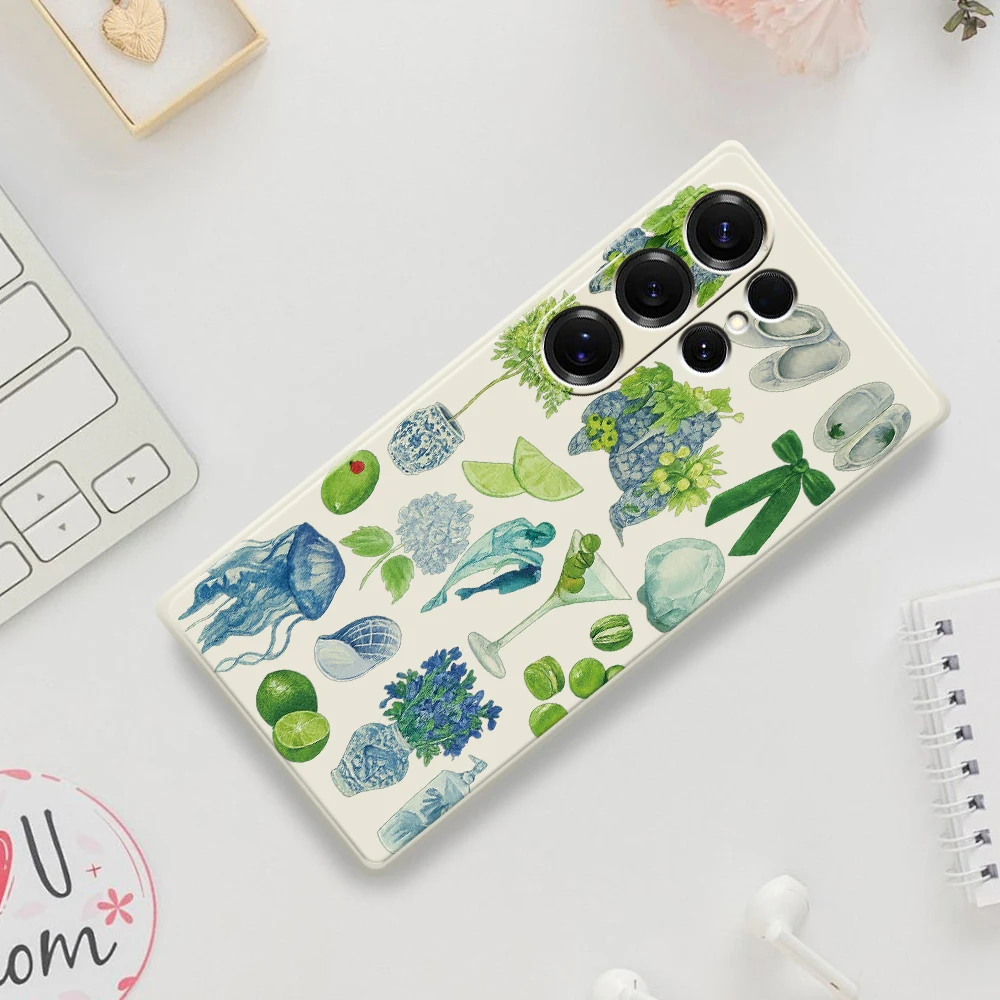 Funda de teléfono con estilo verde fresco para Samsung Galaxy S25 S24 S23 S22 S21 S20 Ultra Plus S23 FE S21FE S20FE S10 Plus, funda de silicona