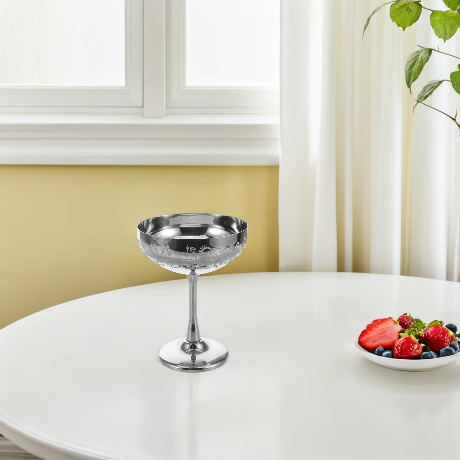 

280Ml Ice Cream Bowl Stainless Steel Floral Footed Dessert Cup Vintage Goblet For Party Home Bar Decor Metal Drinkware Tabletop