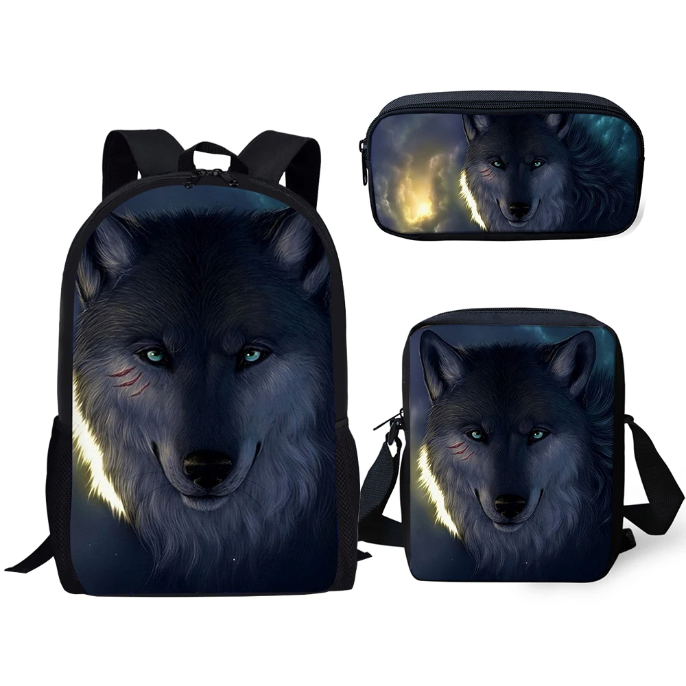 

Fashion Popular Fantasy Moon Wolf 3D Print 3pcs/Set pupil School Bags Laptop Daypack Backpack Inclined shoulder bag Pencil Case