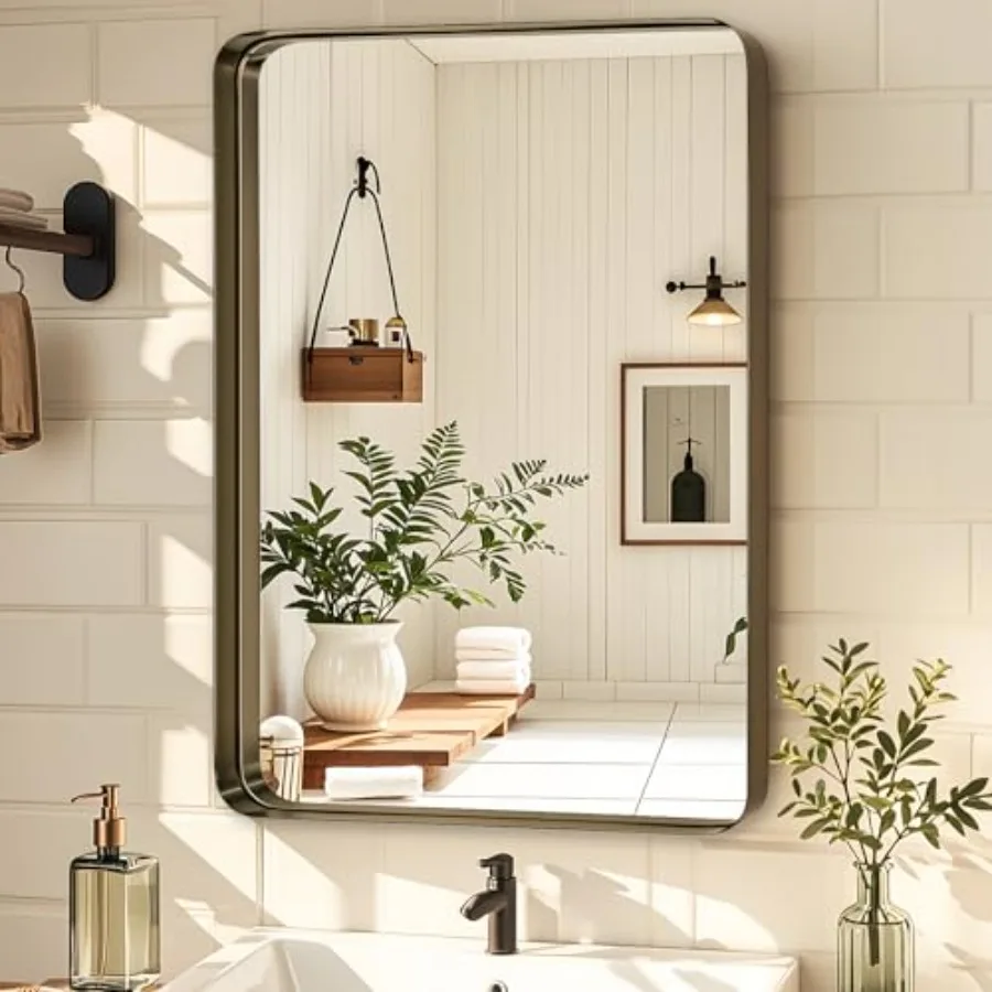 

Bathroom Wall Mirror 32x24 Inch - Metal Frame Over Sink Mirror for Bathroom, Rustic Bathroom Mirrors for Bedroom, Farmhouse, Ha
