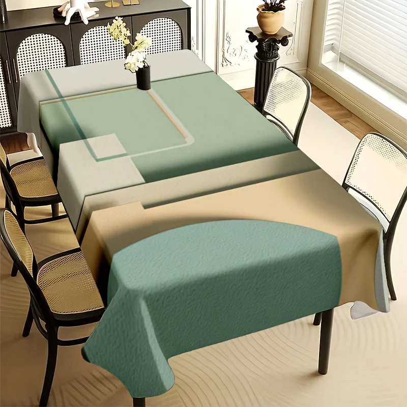 Modern Geometric Tablecloth, Multi Tone Background With Soft Color Block Pattern, Waterproof Table Cover for Daily & Party Use