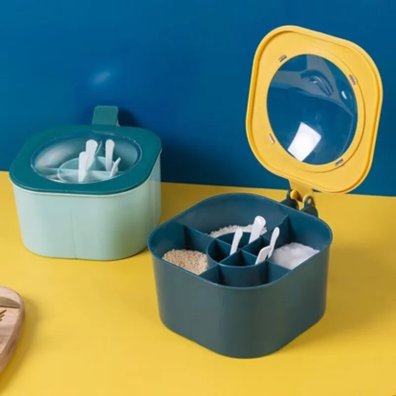 

Коробка для приправ 4 в 1, с ложками, многокомпонентные банки для трав, специй, горшки, банка для специй, кухонный контейнер для хранения приправ