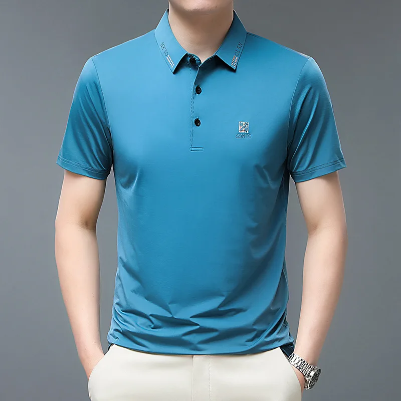 Men's T-shirt Solid Color Short-Sleeved Lapel Polo Shirt Ice Silk Quick-Drying Thin Menswear Summer Bottoming Shirt