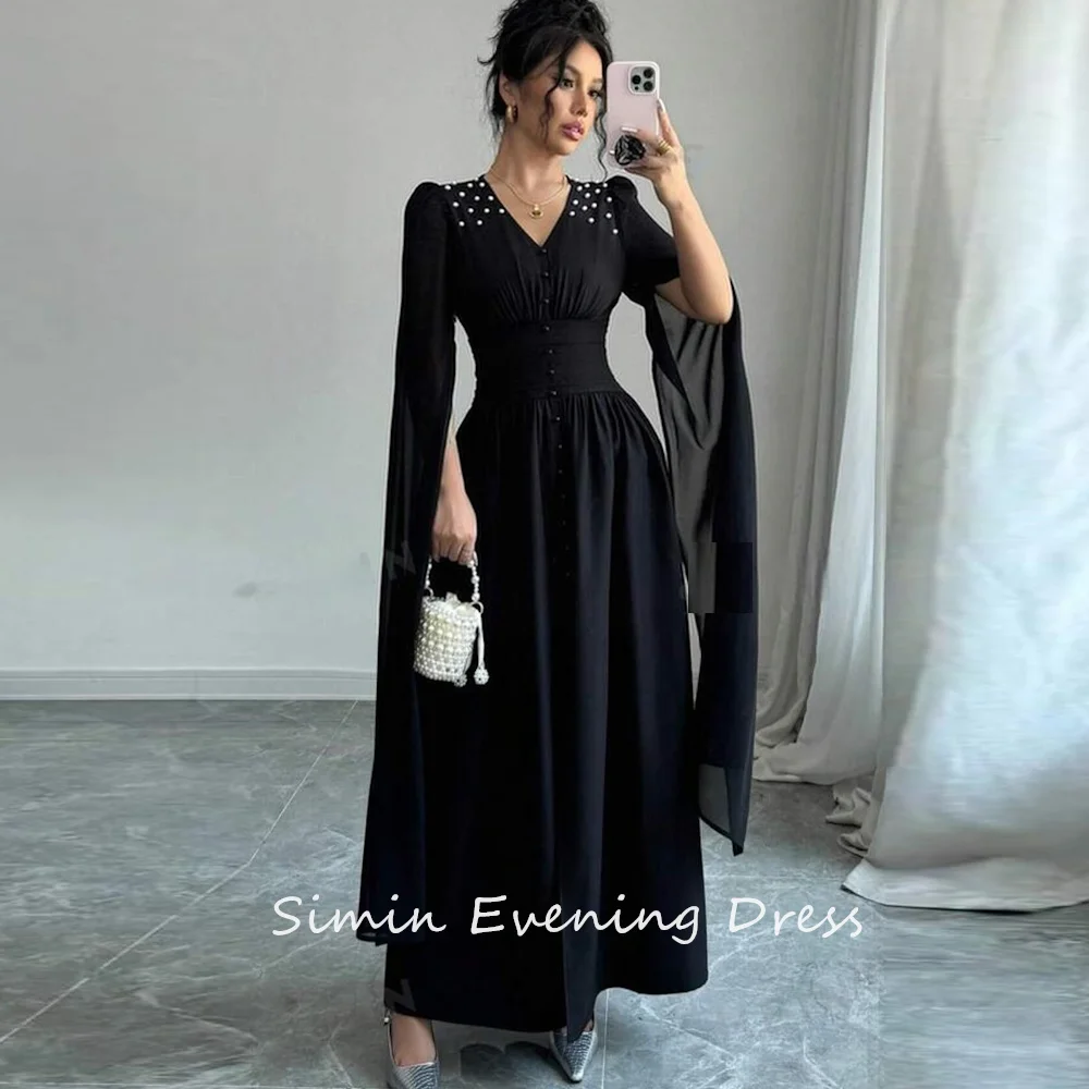 

Simin فستانسهرة Luxury Party Dresses Chiffon Pearls Fashion Long Sleeve elegant Formal Saudi evening gala dress for women 2024