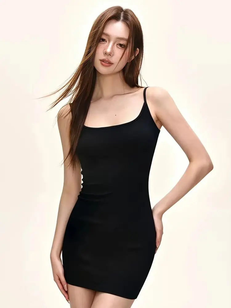 Pleated Waist-Cinching Dress Petite Women Seductiver Dress Slimming Flattering Ribbed, Spicy-Style Spaghetti-Strap, Body-Hugging