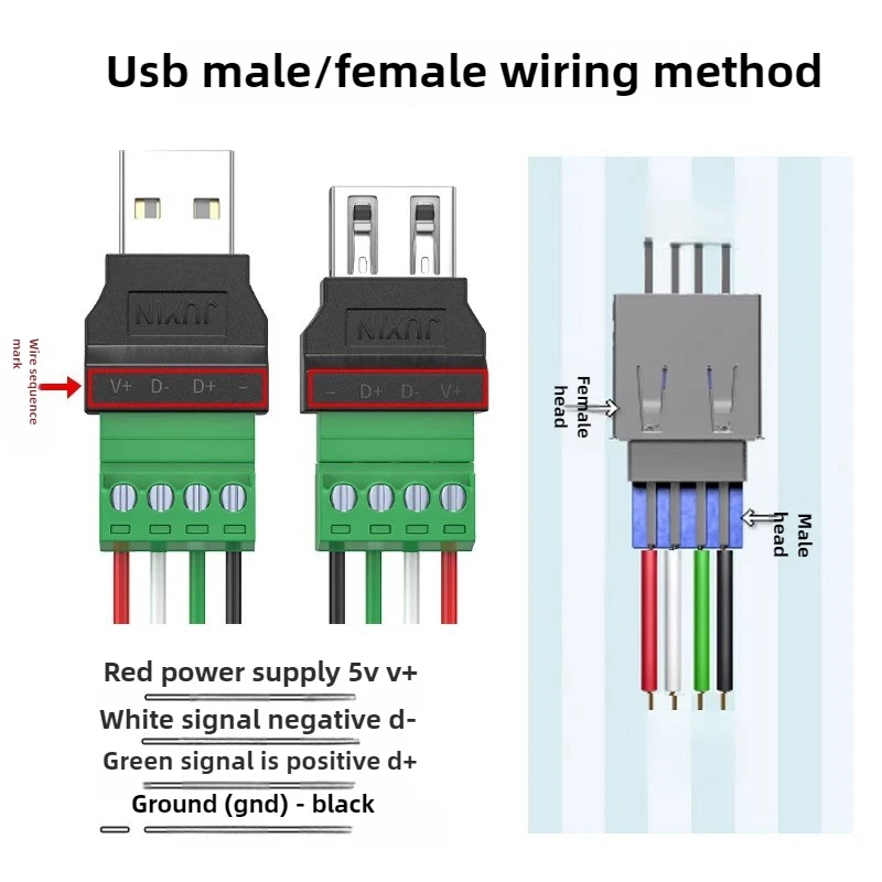Solderless USB 2.0 Male/Female Connector Plug for Computer TV Mobile Phone Keyboard Mouse - Durable Data Transfer Cable