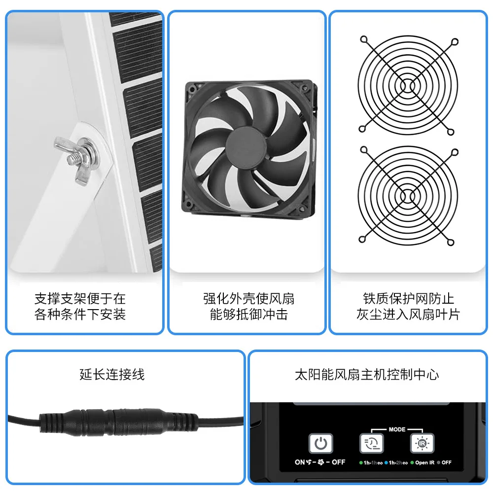 Coop ventilation, built-in battery and adjustable timing controller, pet house solar exhaust fan