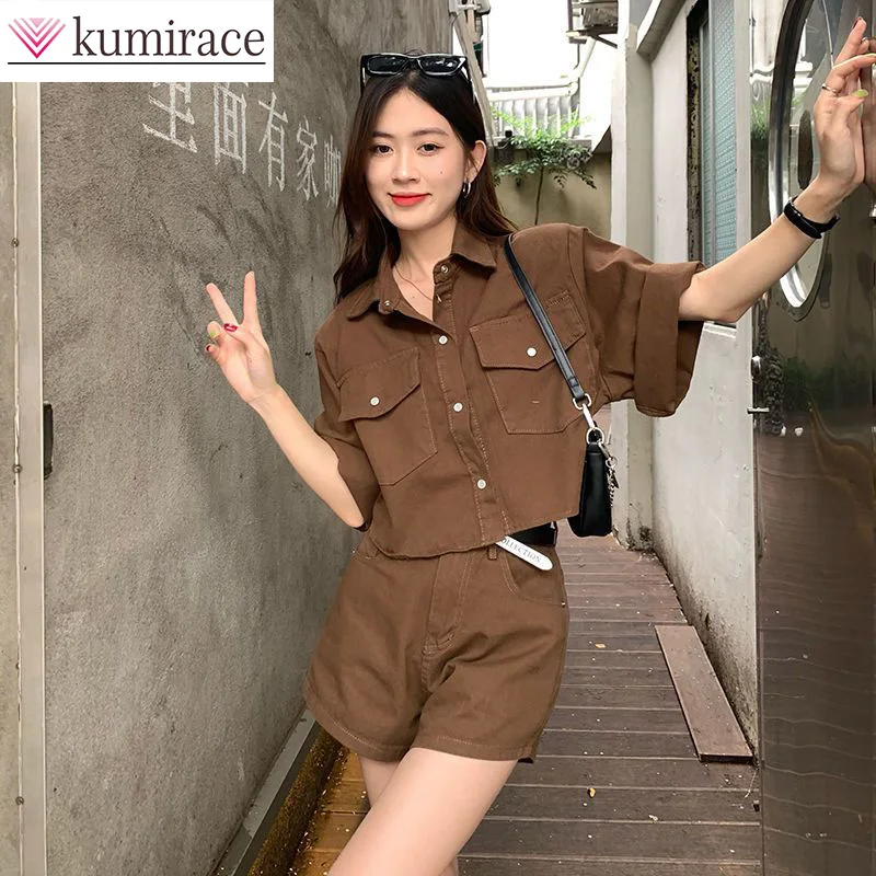 Retro Denim Fashion Set for Women's Summer 2024, New Short Shorts for Small Figures High-end Two-piece Set for Women's Short Set