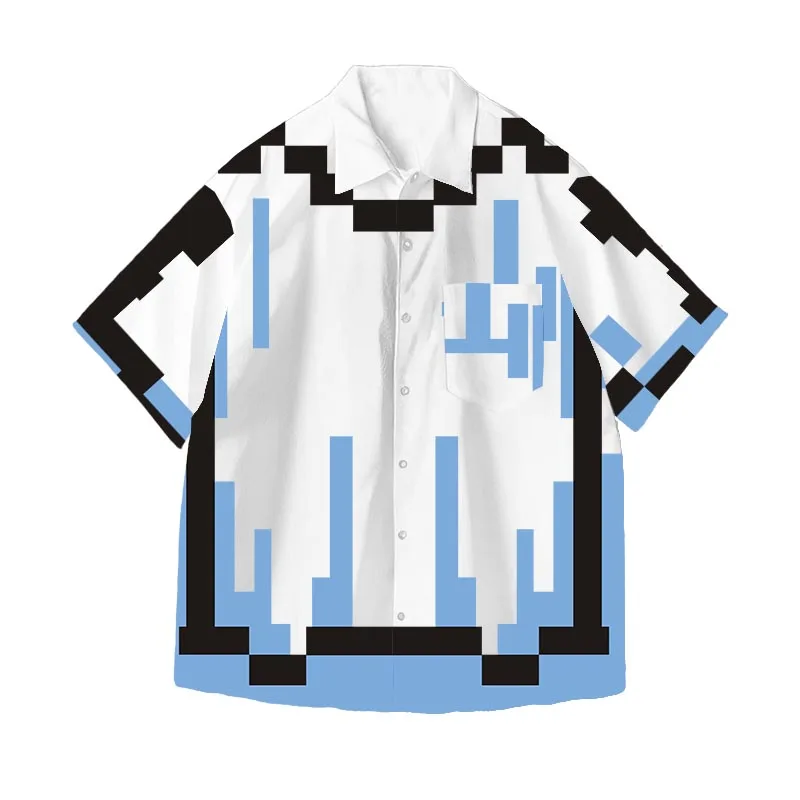 

Легкая дышащая летняя рубашка из полиэфирного волокна с мозаичным пиксельным узором и модным дизайном