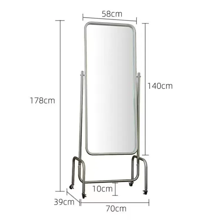 Stainless steel full body  clothing store  fitting mirror movable full body dressing mirror