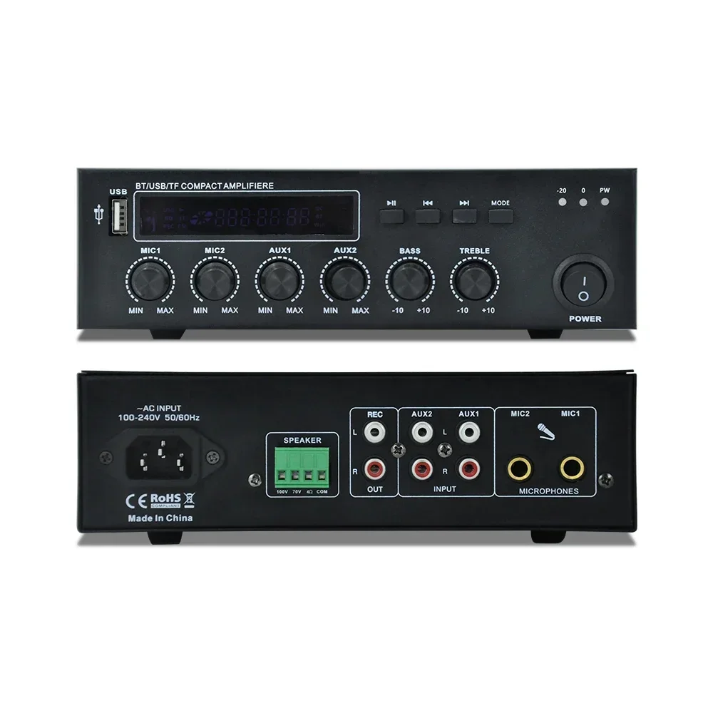 Wzmacniacz Bluetooth PA Potężny wzmacniacz 60W Głośniki subwoofera Kino domowe Audio Stereo 100V/70V Wzmacniacz Obsługa mikrofonu USB AUX