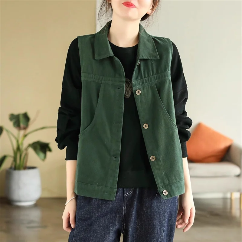 Japanese niche Lapel Vest Jacket for Women in Spring Autumn 2024 New Loose and Versatile Vest Vest Shoulder top Solid Color for