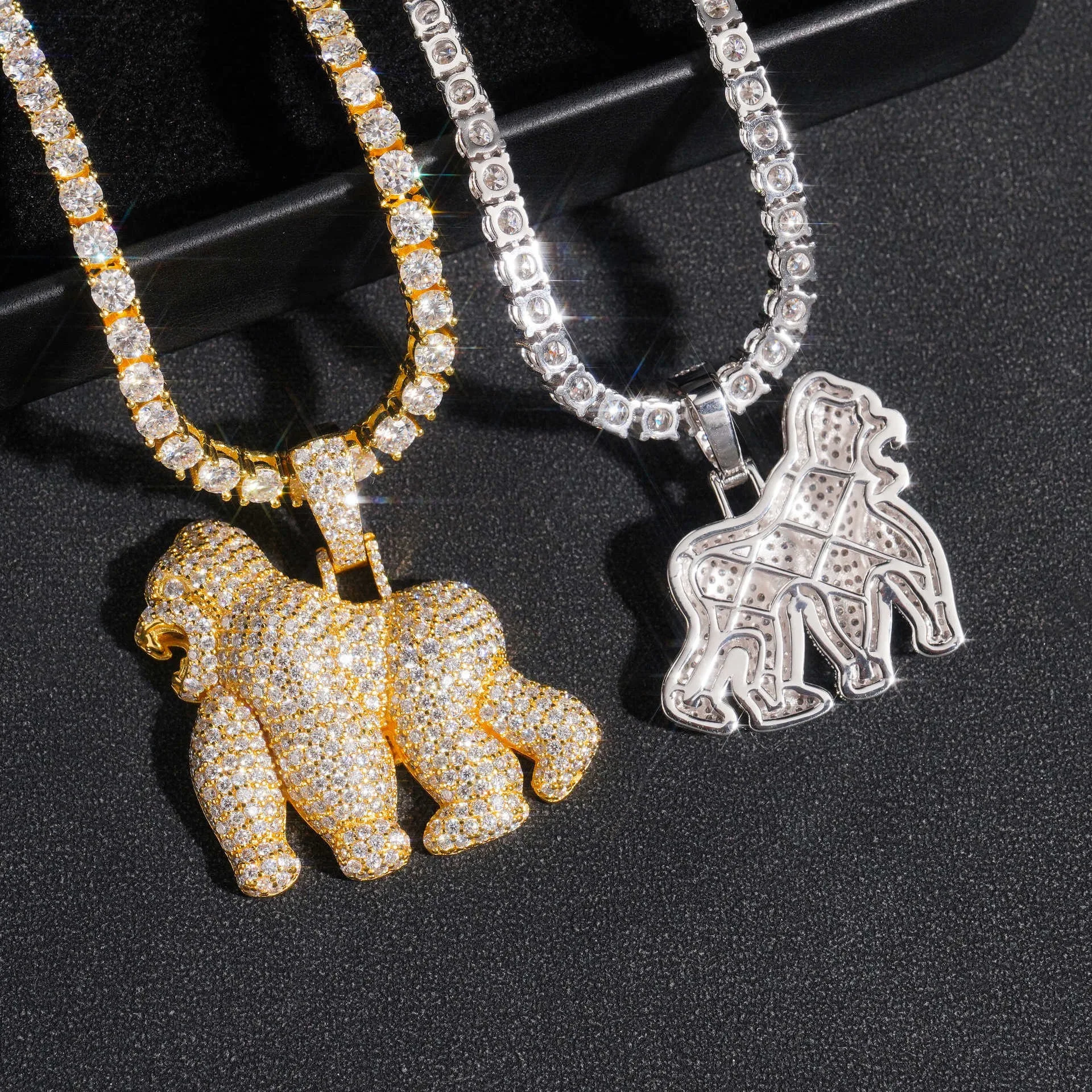 Hip Hop Iced Moissanite Orangutan Pendant Necklace for Men 925 Sterling Silver Diamond Animal Tennis Necklace Pass Tester Gift