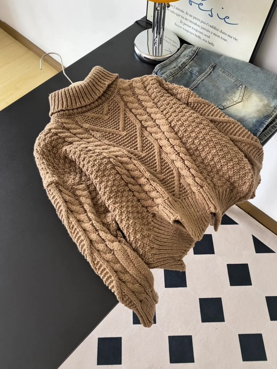 

Women's Autumn Winter Thiened High Collar Knitted Sweater Batwing Sve Overhead Crop Top Casual Commute Sle Pure E-comm...