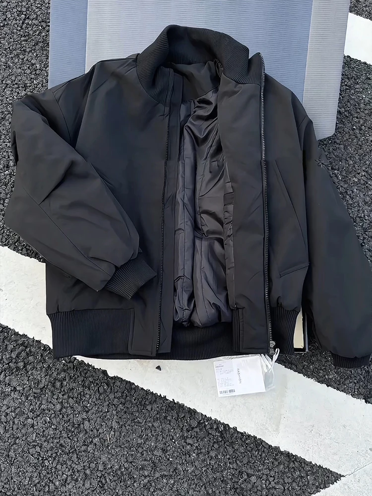 

Thiened American Sle Men's Cotton Jaet Bla Pilot Coat Warm Stand Collar Winter Outerwear Stand Fit Casual Coat