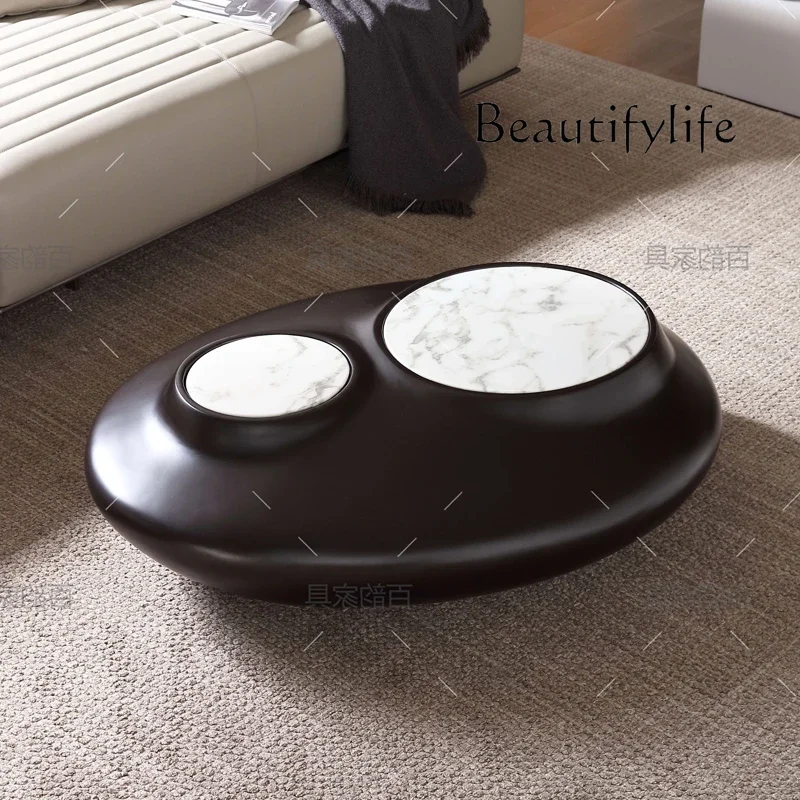 

ZL Italian minimalist new oval natural marble special-shaped coffee table household living room round coffee table
