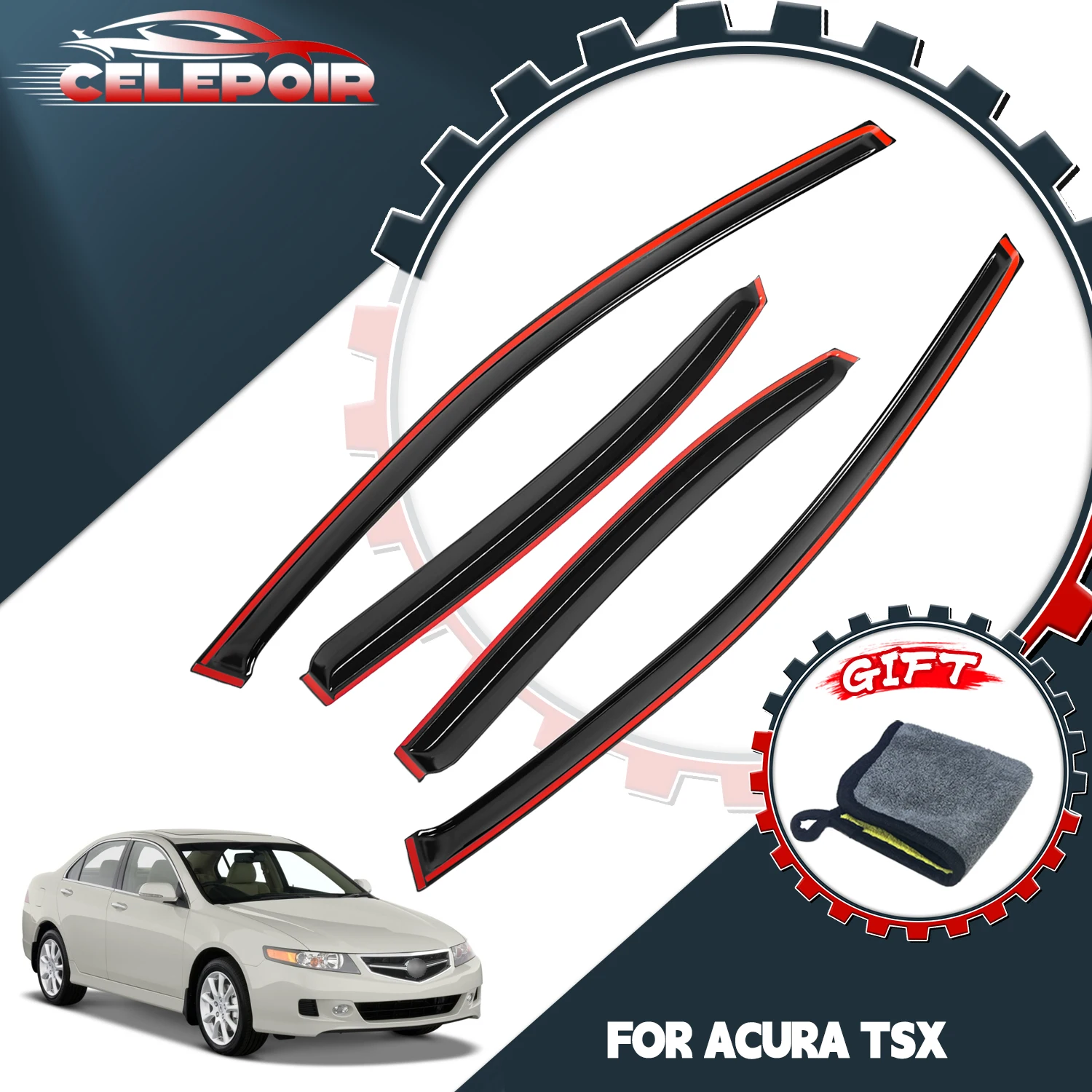 

Для Acura TSX 2004-2008: Комплект из 4 дефлекторов окон (ветровиков) для защиты от дождя и ветра