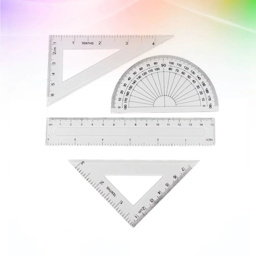 Régua transferidor transparente para criança, ferramentas triangulares elaboração, material escolar principal, 4 pcs