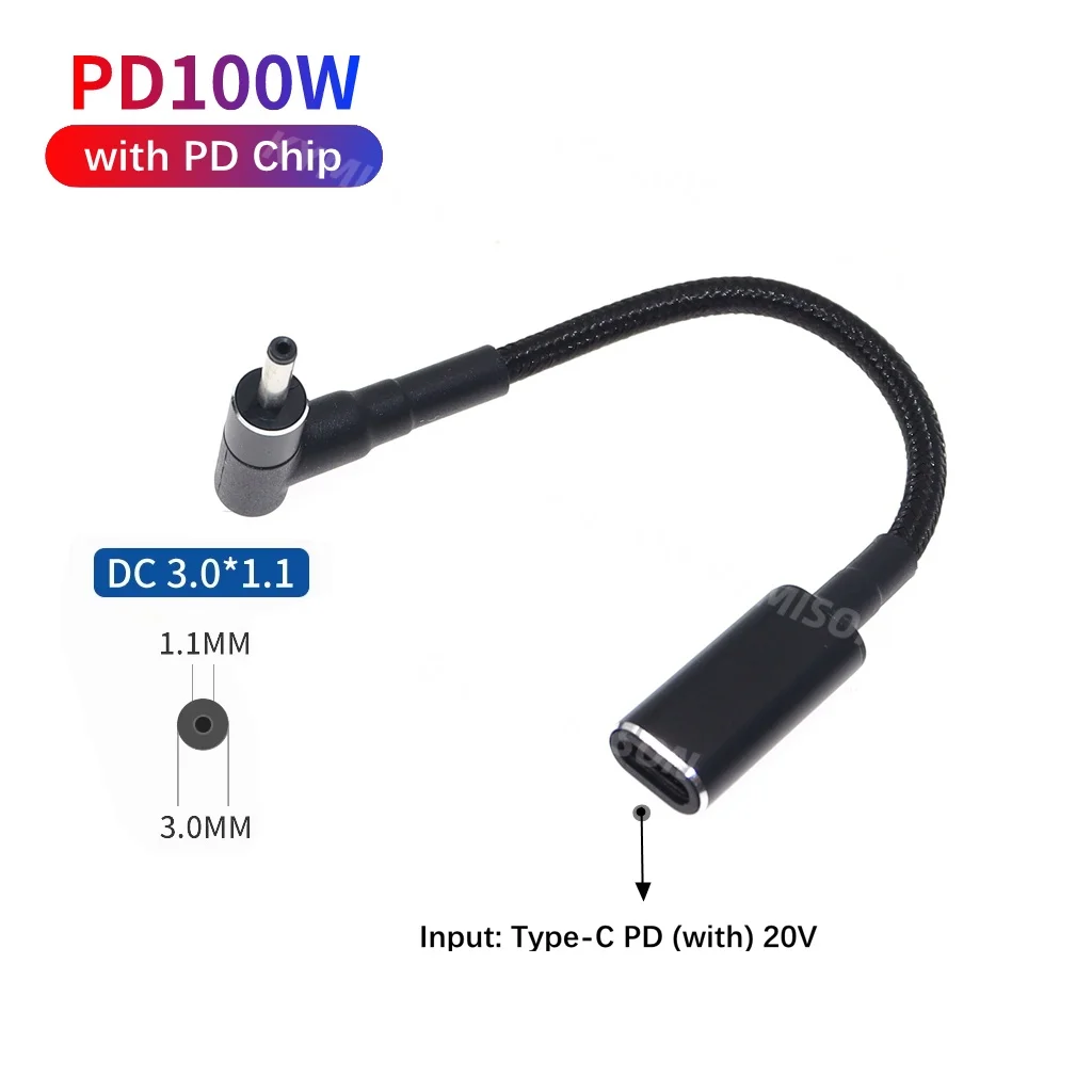 USB Type C Female to 3.0x1.1mm Male Plug Converter 100W USB C PD Fast Charging Cable for Acer Asus Laptop Charger DC 3.0*1.1