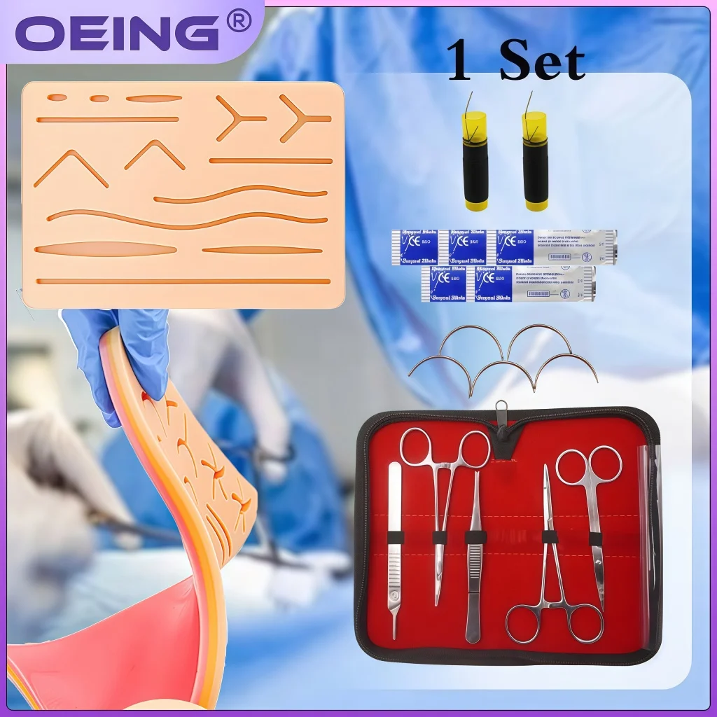 1-2Set Medical Students Suture Practice Kit Silicone Suture Pad Kit Surgical Training with Skin Pad Model Tool Set