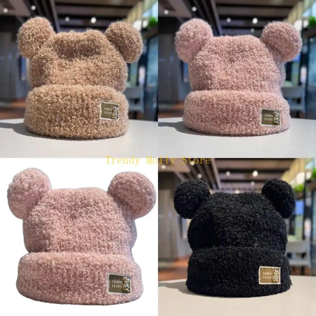 

N5KB милая ветрозащитная зимняя плюшевая шапка в форме медвежьих ушей шапка Харадзюку для женщин и мужчин, теплая шапка для для