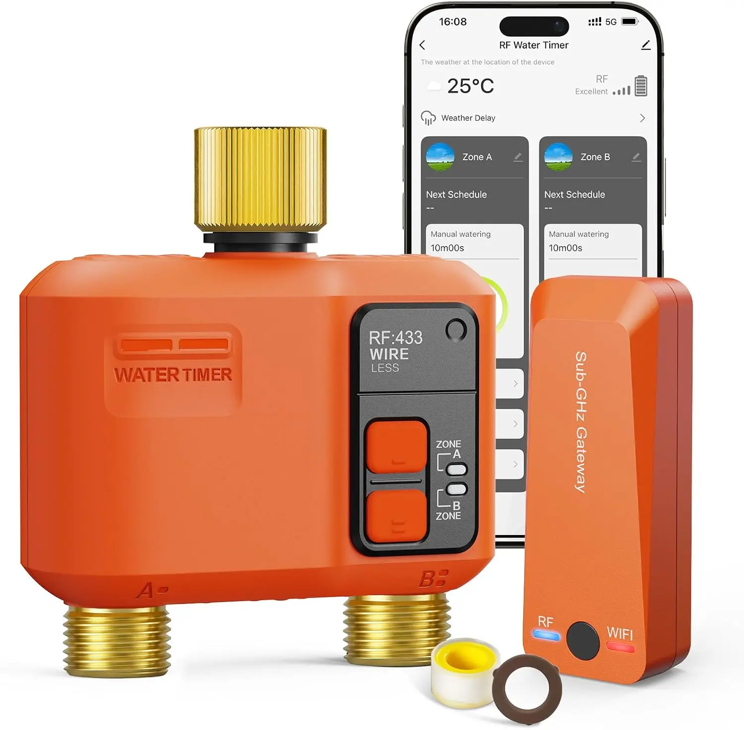 WiFi Water Timer for Garden Hose 2‑Zone, Smart Hose Timer with 984ft Long‑Range & Strong Wall‑Penetration, APP & Control,Voice C