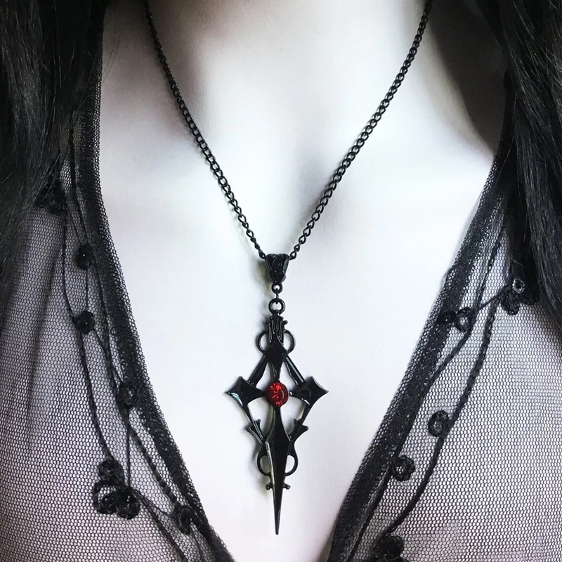 Black Pointed Cross Vampire Necklace, Gothic Jewelry, Statement Necklace, Dagger Cross Pendant, Gothic Gift, Goth Necklace