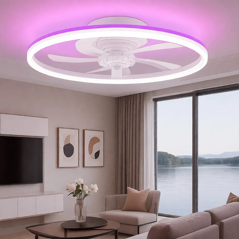 

Низкопрофильный потолочный вентилятор RGB с диммируемой LED-подсветкой 3000K-6500K, с пультом ДУ, безлопастной, для спальни