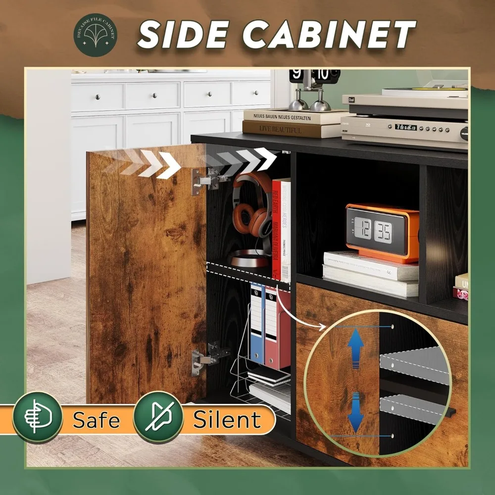 1-Drawer Rolling File Cabinet with Lock, Wooden Home Office Printer Stand, Mobile Storage Solution