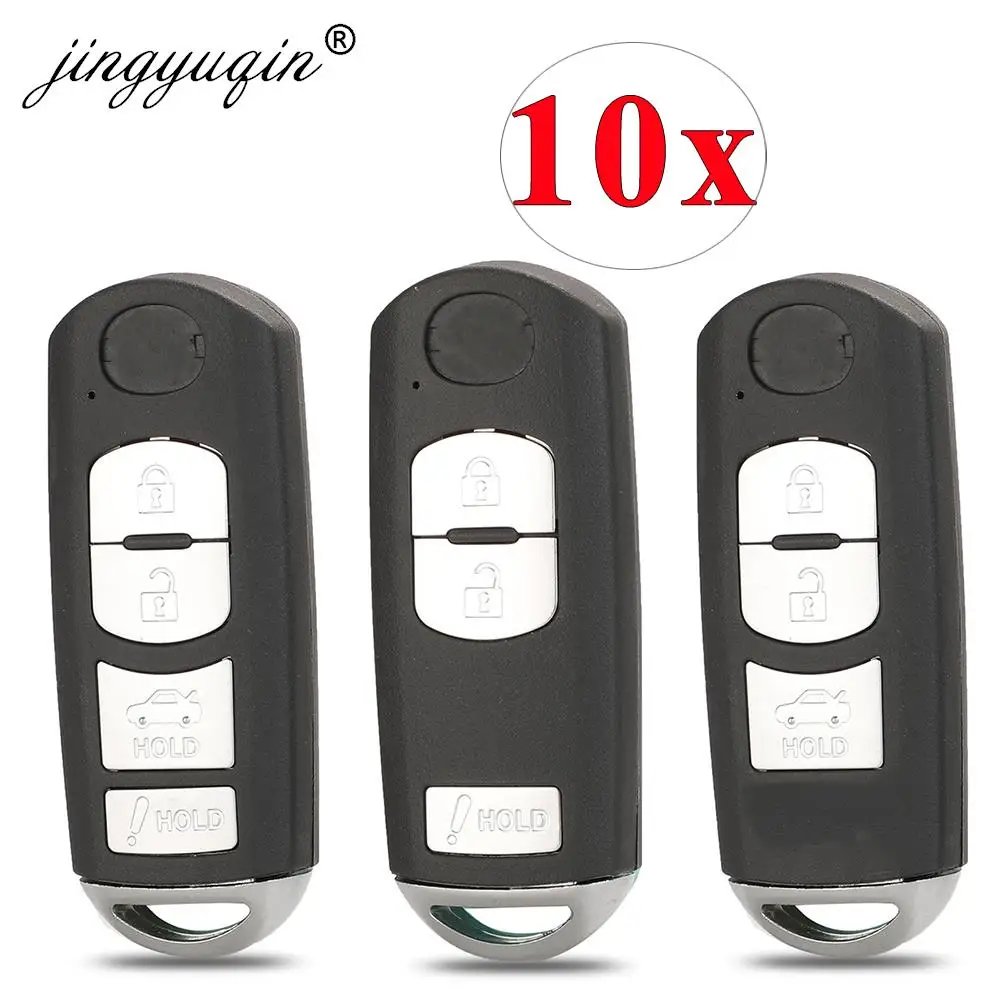 

jingyuqin 10pcs for Mazda 3 6 CX-3 CX-5 Replacement 3/ 2+1/ 4 Button Smart Remote Car Key Shell Case Fob Red Hold MAZ24R Blade