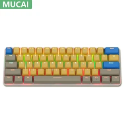 MUCAI MKA610 RGB USB Mini mekanik klavye kırmızı anahtarı 61 anahtar kablolu bilgisayar dizüstü taşınabilir klavye