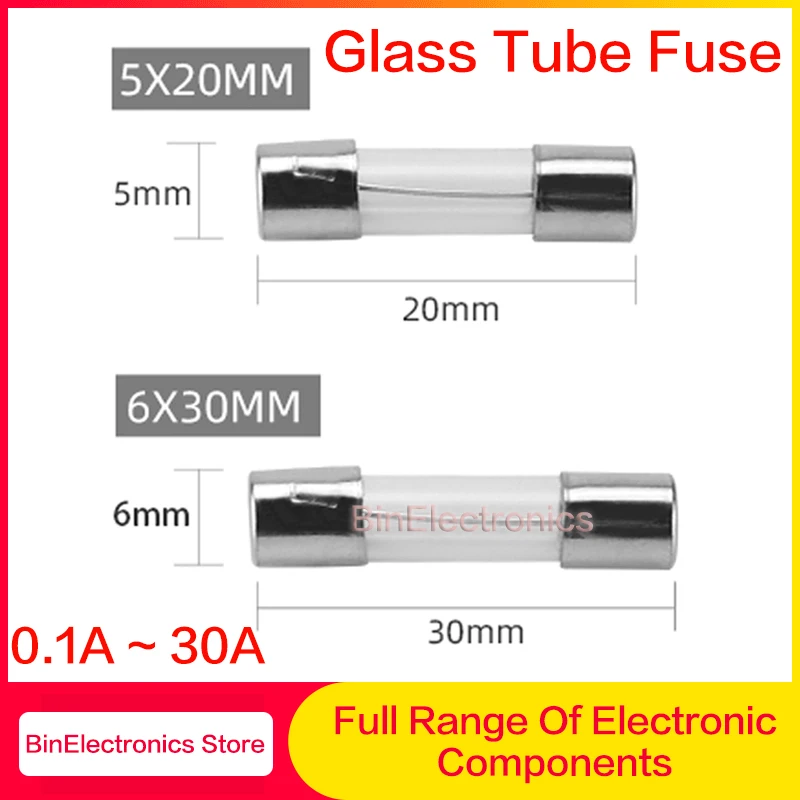 10Pcs 5*20 Glass Fuse Fast Fuse 250V 0.1A 0.2A 0.5A 1A 2A 3A 3.15A 4A 5A 6A 7A 8A 10A 12A 15A 20A 30A Quick Blow 5x20mm