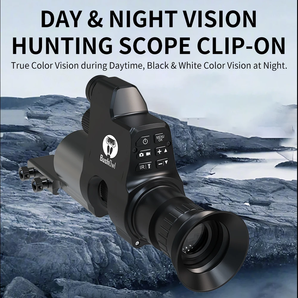 Bushow NV008 Riflescope penglihatan malam, kamera Video IR 1080p inframerah monokular cepat jepit, Crosshair dapat disesuaikan