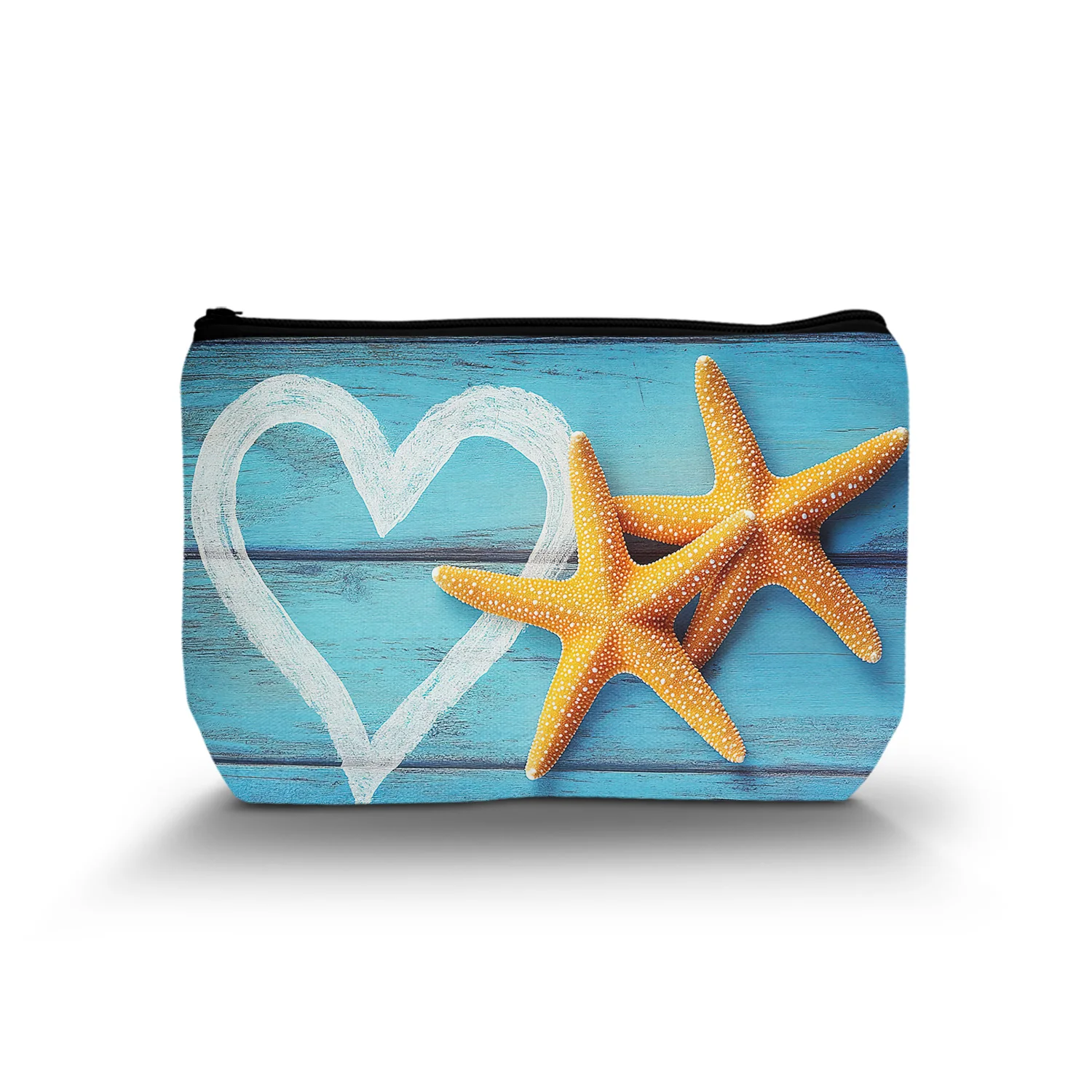 1Pc Beach Starfish Cosmetic Bag Coastal Blue Makeup Bags Travel Make Up Bags For Women Cute Zipper Best Gifts For Teachers