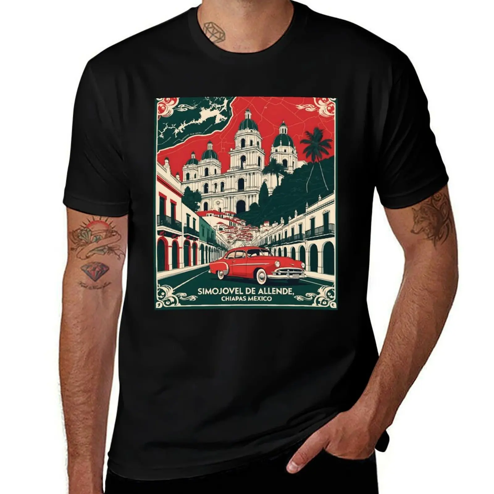 

Simojovel de Allende Chiapas Mexico 1950s Vintage Travel Tourism Map T-Shirt summer shirt gifts for boyfriend men t shirts