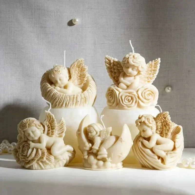 

Angel Shaped Silicone Candle Molds 3D Cherub SleepMoon Design Cute Rose Wing DIY Resin Aroma Home Decor Latest Models 2026