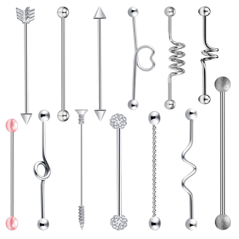 

13pcs Puncture Buckle Stainless Steel Rhinestone Metal Barbell Industrial Puncture for Woman Man (Silver)