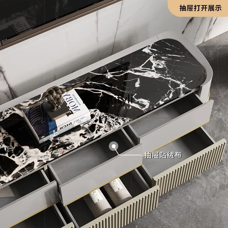 

Light luxury TV cabinet natural marble living room senior designer paint coffee table combination9344