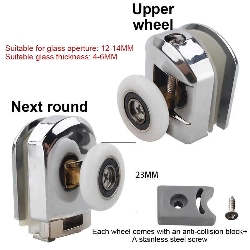 

2Pcs Door Roller Bearing Wheel Runners Replacement 23/25mm Shower Door Top Rollers Zinc Alloy Double-Wheel Sliding Shower